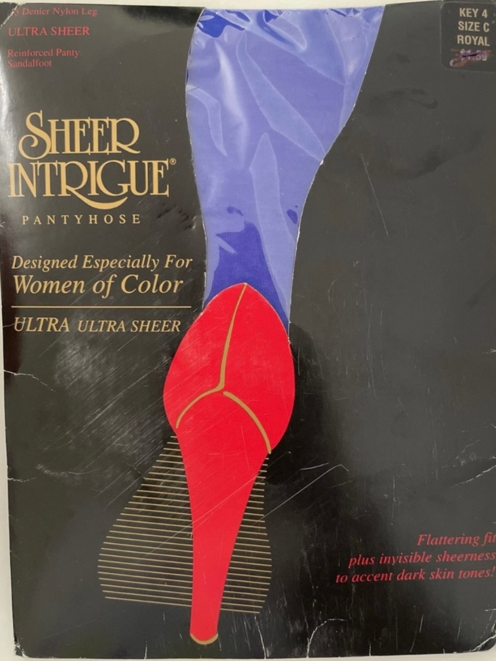 RARE Vintage Sheer Intrigue Ultra Sheer Royal Nylon Control Top Pantyhose Size C